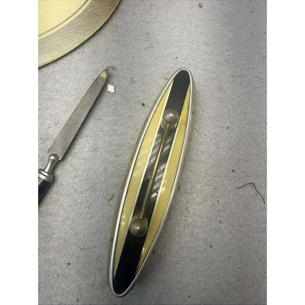 Vtg Art Deco Celluloid Bakelite Vanity Dresser Set Yellow Black Ocean Liner Ship